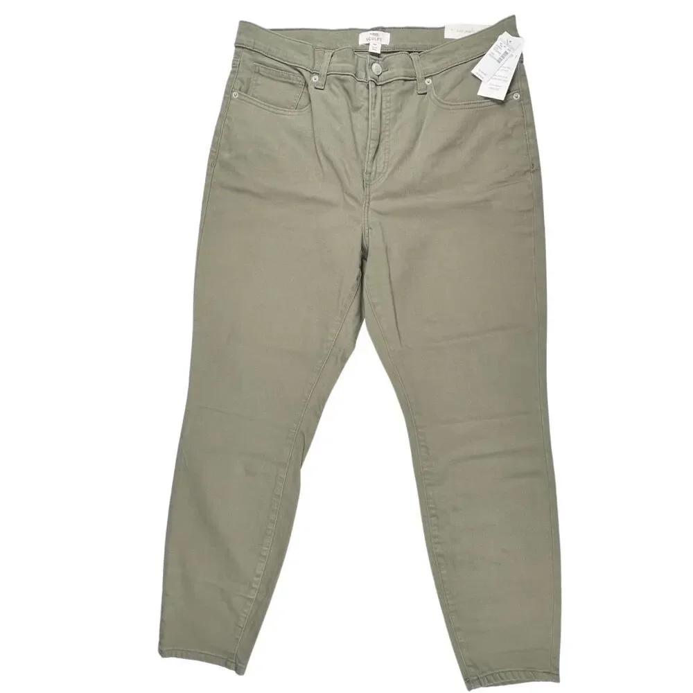 M Jeans Pants 14W Olive Green Neutral Tone Denim Casual Skinny High Rise Jeans - Picture 13 of 14